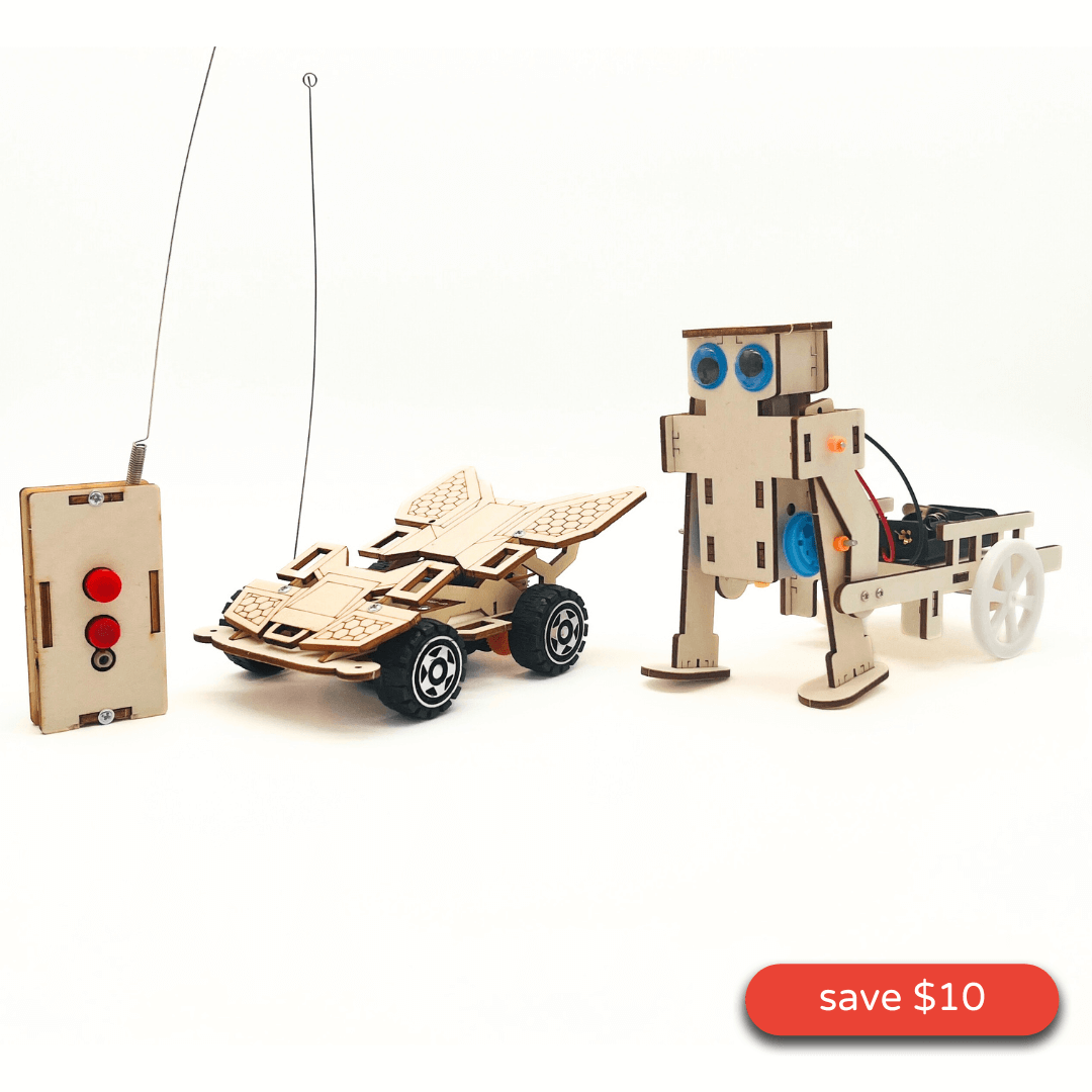 Duo Pack: RoboWalker - CarBot - Wooden STEM Assembly Kit