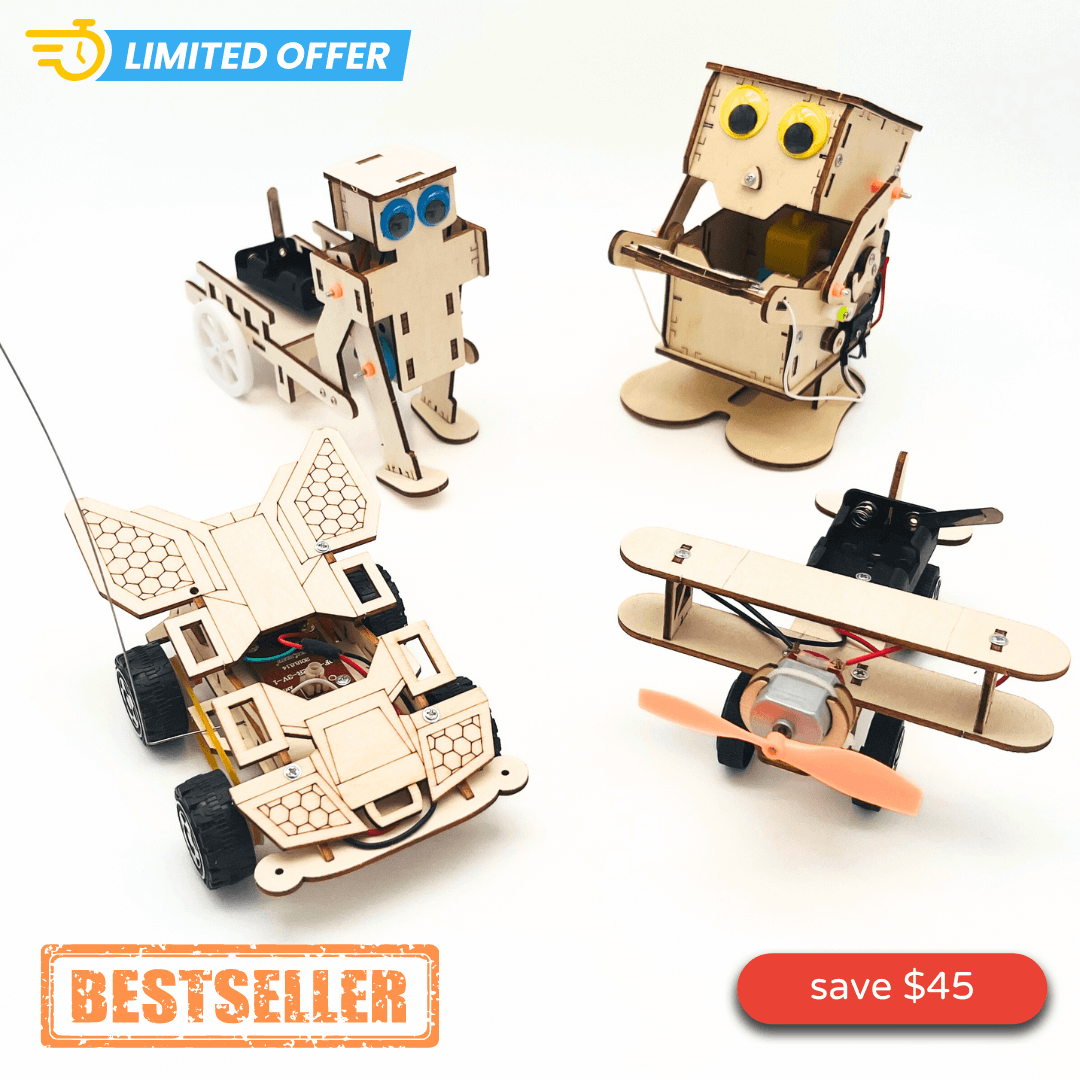 Cool Bot's - Pack of 4 Bots - Wooden Robot STEM Assembly Kit