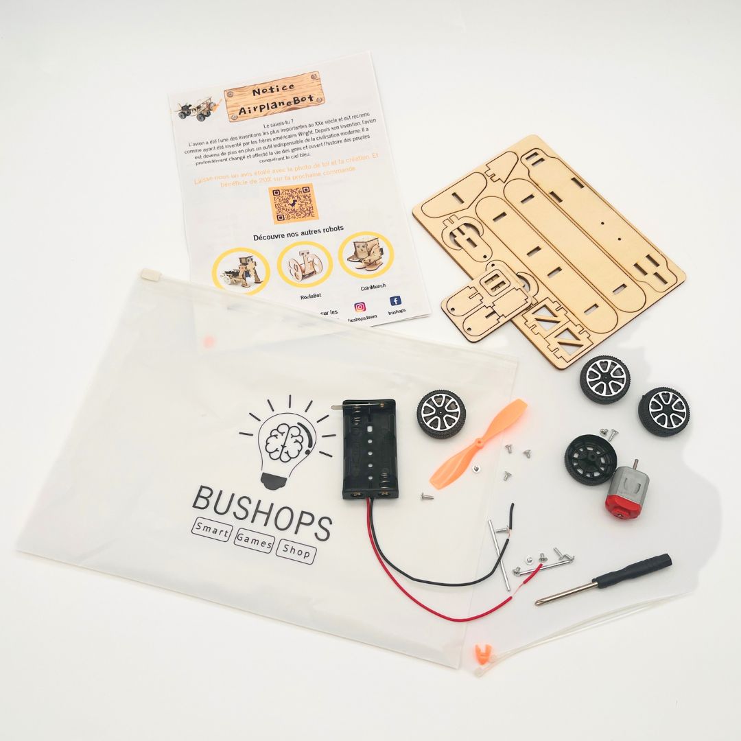 AirplaneBot, CharBot & Thumbs-up Bot - Kit d'assemblage Puzzle 3D en bois STEM
