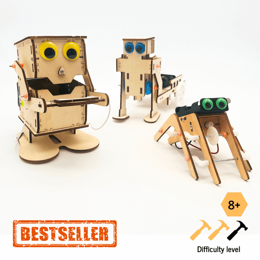Trio Pack: SpiderBot - CoinMunch - RoboWalker- Wooden STEM Assembly Kit