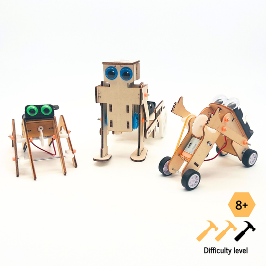 Trio Pack SpiderBot & Thumbs-up Bot - RoboWalker - DIY wooden STEM assembly kit
