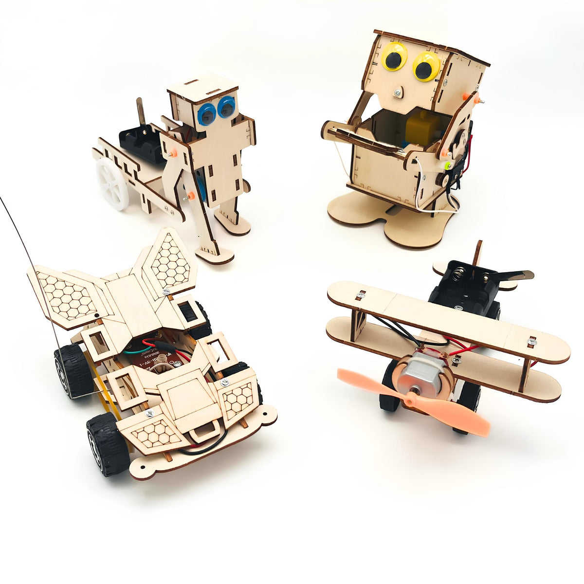 Cool Bot's - Pack of 4 Bots - Wooden Robot STEM Assembly Kit