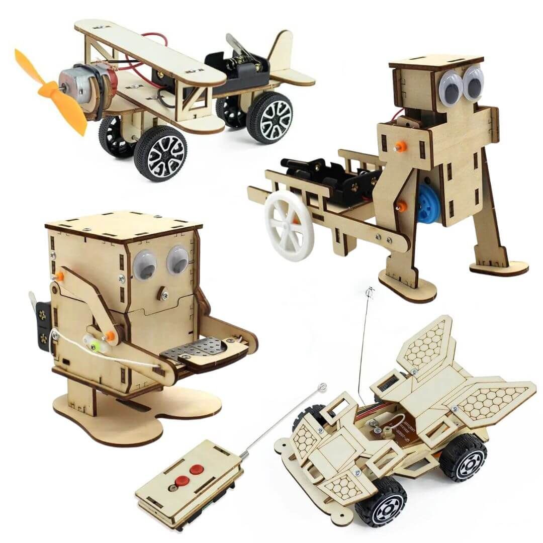 Cool Bot's - Pack of 4 Bots - Wooden Robot STEM Assembly Kit