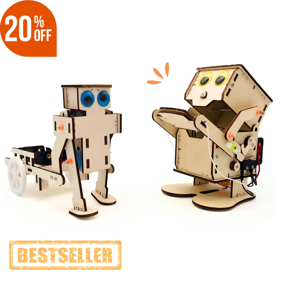 RoboPromeneur & CoinMunch - Kit d'assemblage Puzzle 3D en bois STEM - 📢 Quantités de stock ULTRA LIMITÉES 🚨