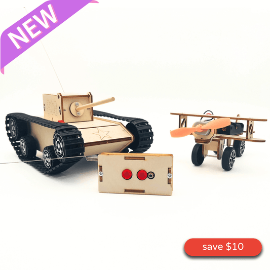 Duo Pack: AirplaneBot - CharBot - STEM wooden assembly kit