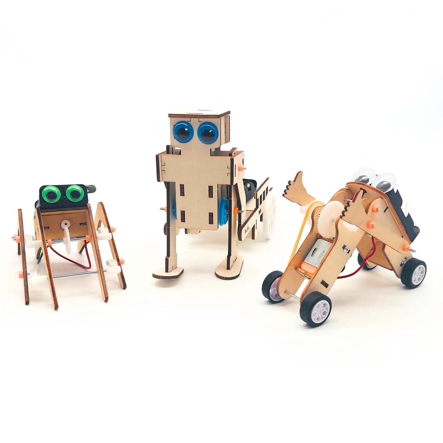 Trio Pack SpiderBot & Thumbs-up Bot - RoboWalker - DIY wooden STEM assembly kit